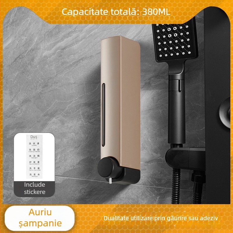 Dozator de săpun montat pe perete, fără cuie, funcție apăsare, ABS, finisaj oxidat, stil modern minimalist