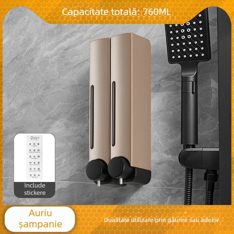 Dozator de săpun montat pe perete, fără cuie, funcție apăsare, ABS, finisaj oxidat, stil modern minimalist