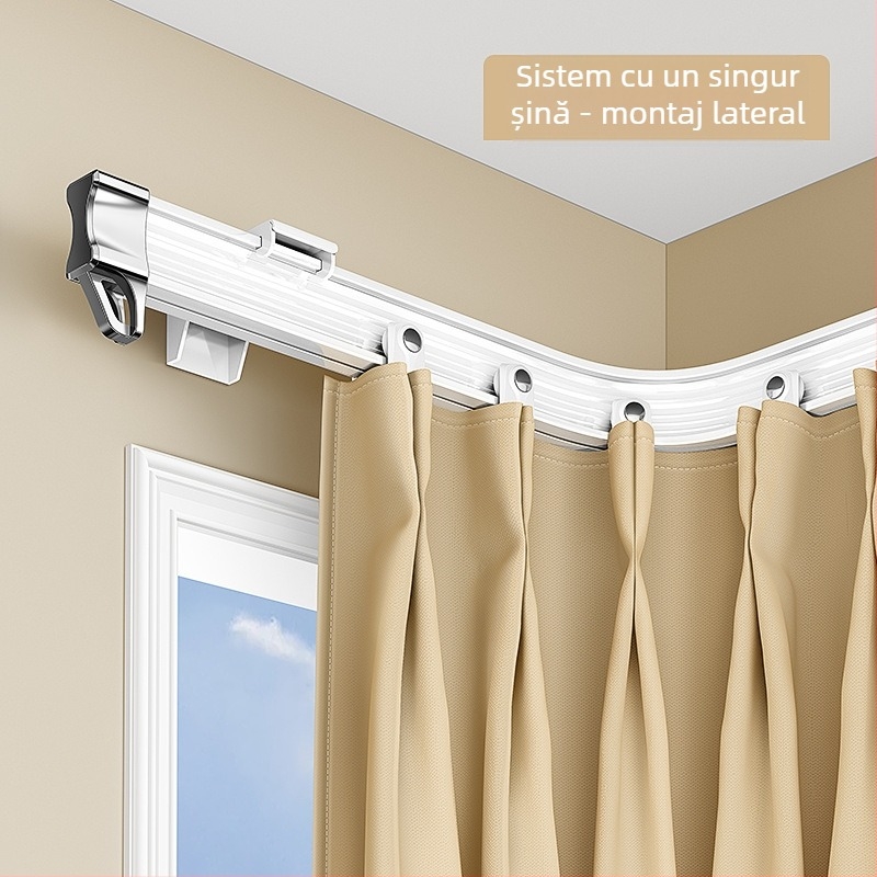 Șină flexibilă pentru draperii cu suporturi fixe pentru fereastră în formă U și bară în formă L, montaj superior