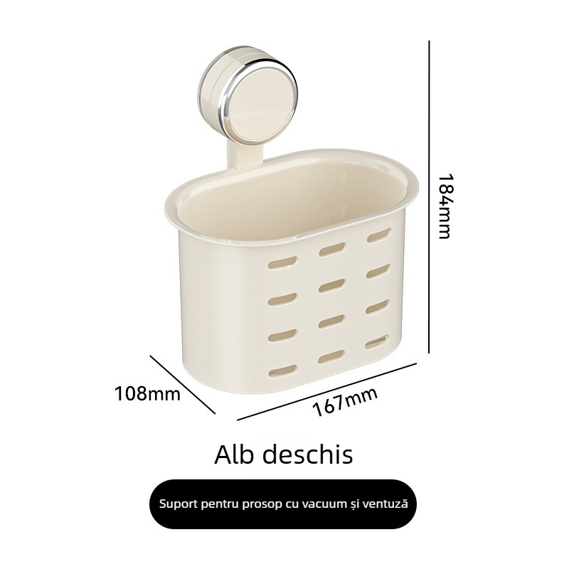 Cutie de depozitare pentru prosoape de față cu ventuză, plastic, montaj fără găuri, coș de drenaj atârnat pentru baie