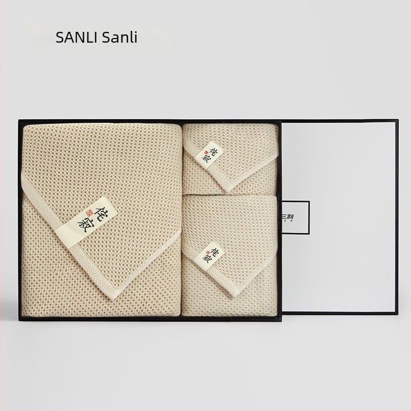 Set de trei prosoape Sanli: prosoape pătrate și prosoape de baie într-o cutie cadou