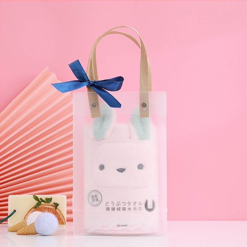 Set de prosoape pentru copii din fleece coral, în cutie cadou, cu logo ursuleț cu urechi, Warp knitted, 301–350 g