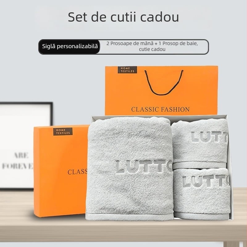 Set de prosoape cadou din bumbac 100%, broderie personalizată, ambalaj cadou, 200 g+ per prosop, fir 32s