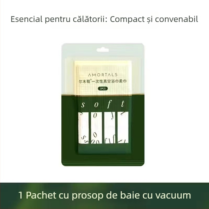 Prosop de baie Wood grape, de unică folosință, utilizare uscată și umedă, comprimat prin vid, ambalaj separat pentru călătorie, 100% fibră de celuloză regenerată