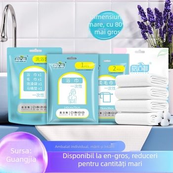 Set de călătorie de unică folosință: prosop de baie ambalat individual, moale și absorbant, material nețesut, bazat pe bumbac, țesătură simplă, o singură utilizare