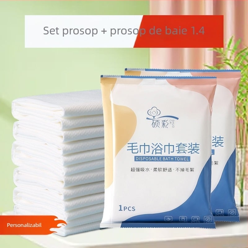 Set de prosoape de unică folosință pentru călătorii, ambalate individual, 100% fibră nețesută, absorbție rapidă 0–5 s