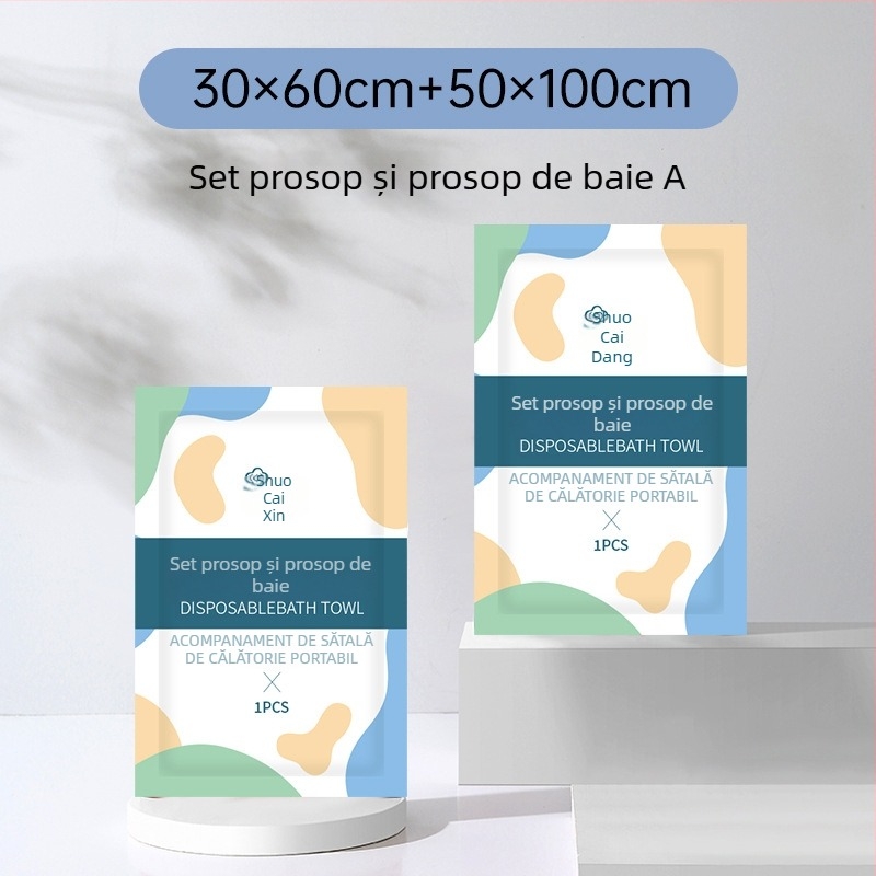 Set de prosoape de unică folosință pentru călătorii, ambalate individual, 100% fibră nețesută, absorbție rapidă 0–5 s