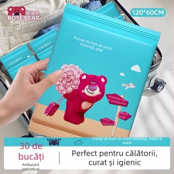 Prosoape de baie de unică folosință, îngroșate, în vrac, pentru hoteluri, pensiuni și saloane de înfrumusețare; Material: fibre de lemn; ingrediente principale: mătase mulberry; absorbție 0–5 s; utilizare dublă uscat/umed