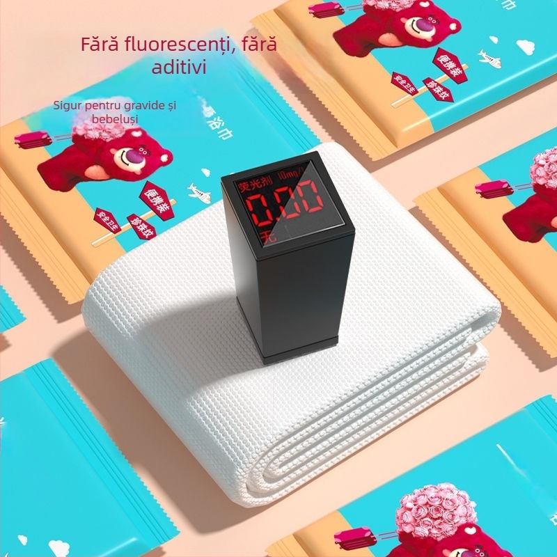 Prosoape de baie de unică folosință, îngroșate, în vrac, pentru hoteluri, pensiuni și saloane de înfrumusețare; Material: fibre de lemn; ingrediente principale: mătase mulberry; absorbție 0–5 s; utilizare dublă uscat/umed