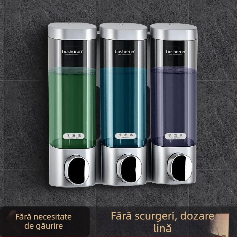 Dozator din plastic montat pe perete pentru gel de duș și dezinfectant pentru mâini - instalare fără găuri, funcționare manuală