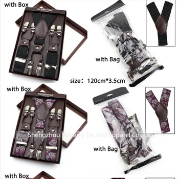 Bretele unisex cu 6 clips, elastice și reglabil, cruce la spate, din fire poliesterice cu bandă de cauciuc