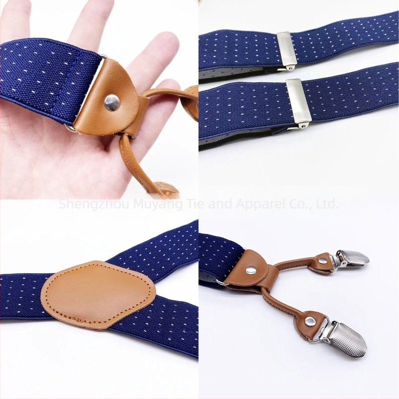 Bretele unisex cu 6 clips, elastice și reglabil, cruce la spate, din fire poliesterice cu bandă de cauciuc