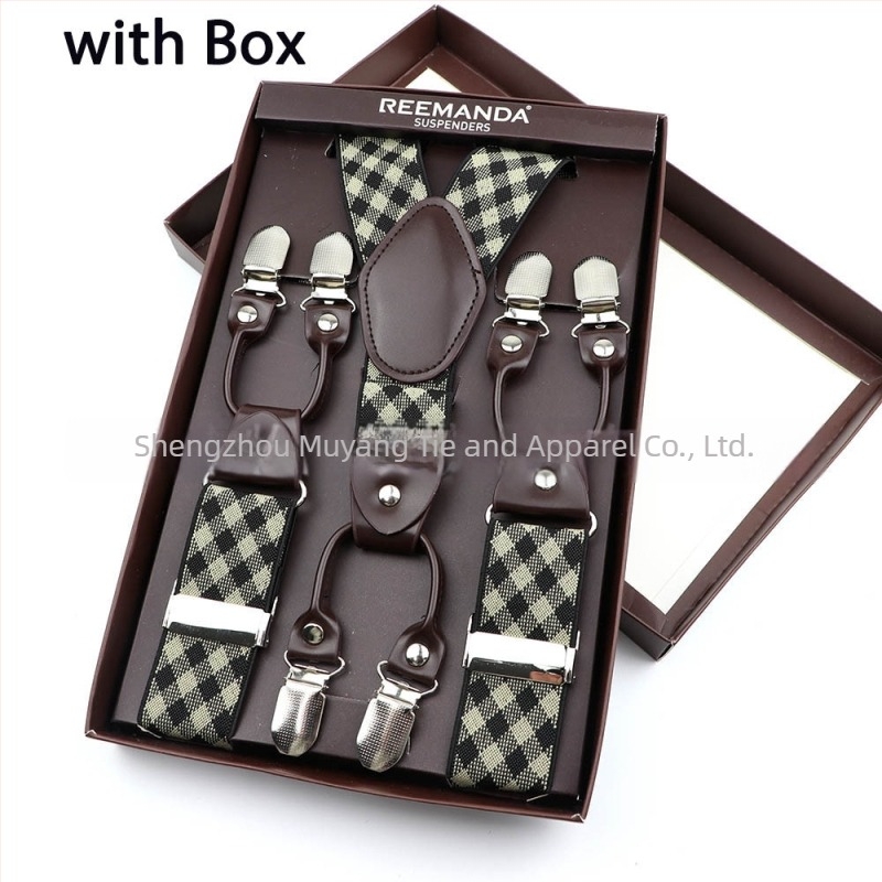 Bretele unisex cu 6 clips, elastice și reglabil, cruce la spate, din fire poliesterice cu bandă de cauciuc