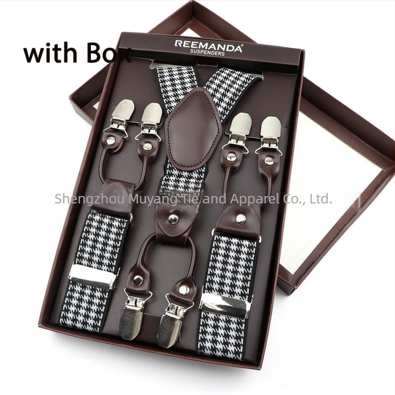 Bretele unisex cu 6 clips, elastice și reglabil, cruce la spate, din fire poliesterice cu bandă de cauciuc