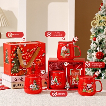 Set de căni ceramice cu design cartoon; Cadou de Crăciun şi Halloween; Potrivit pentru cadouri de afaceri