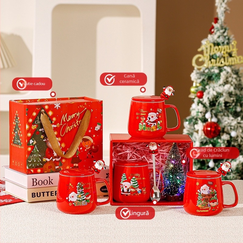 Set de căni ceramice cu design cartoon; Cadou de Crăciun şi Halloween; Potrivit pentru cadouri de afaceri