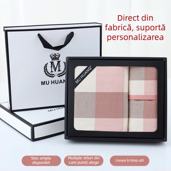 Set prosoape cadou în cutie — 100% bumbac, absorbante, nu lasă scame, pentru uz casnic, ideal ca suvenir; personalizare disponibilă (broderie sau imprimare siglă)