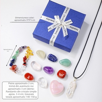 Set de pietre de cristal Runyang cu pandantive inimă și prismă hexagonală, în cutie cadou – stil modern