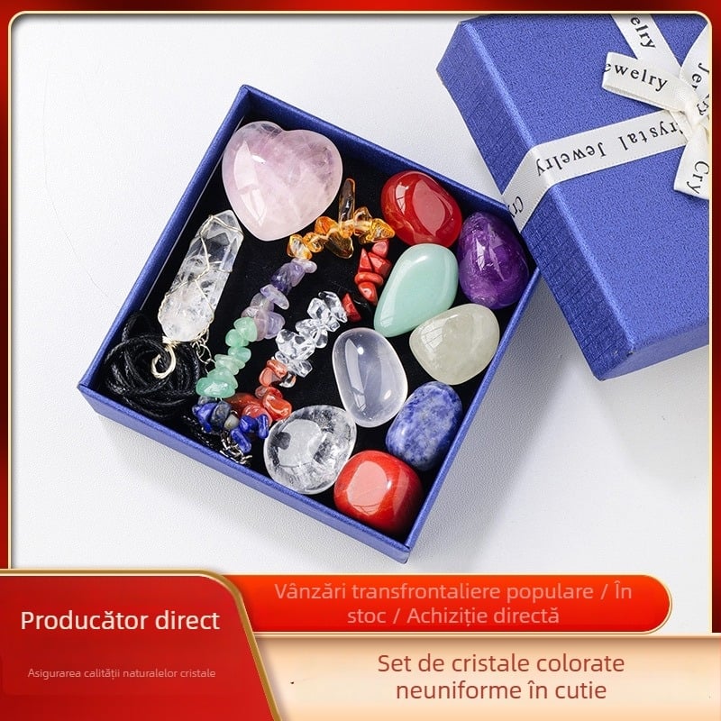 Set de pietre de cristal Runyang cu pandantive inimă și prismă hexagonală, în cutie cadou – stil modern