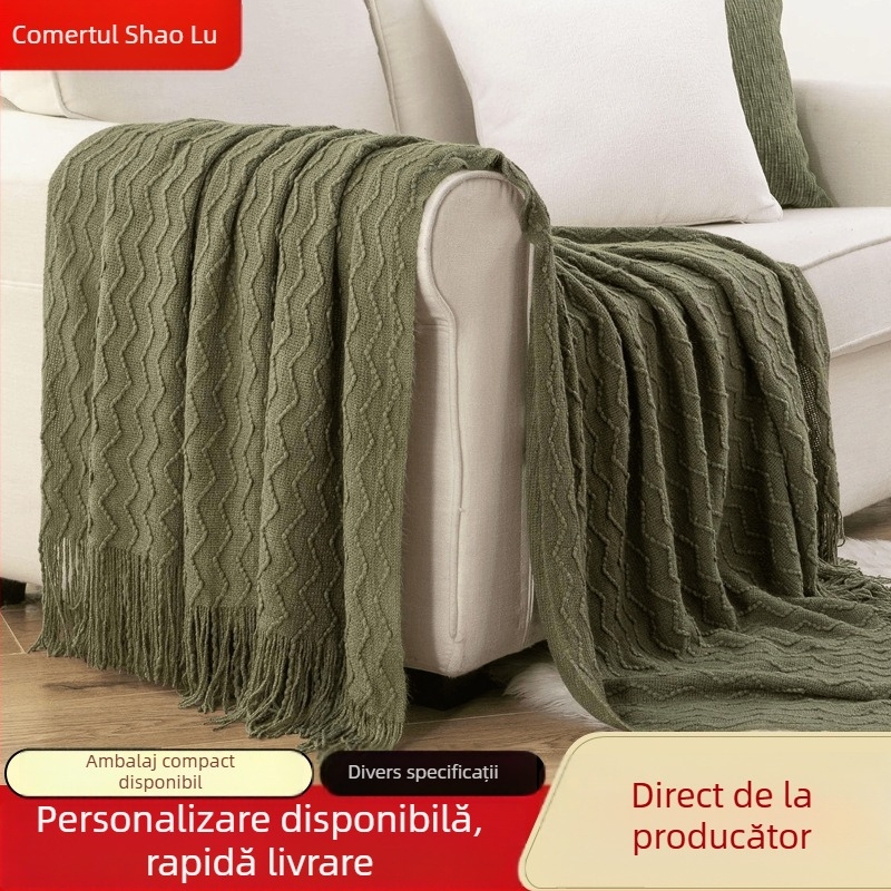 Pătură pentru canapea, Stil minimalist modern, Fibre acrilice, 500–799 g, Patru anotimpuri, Model: Solid