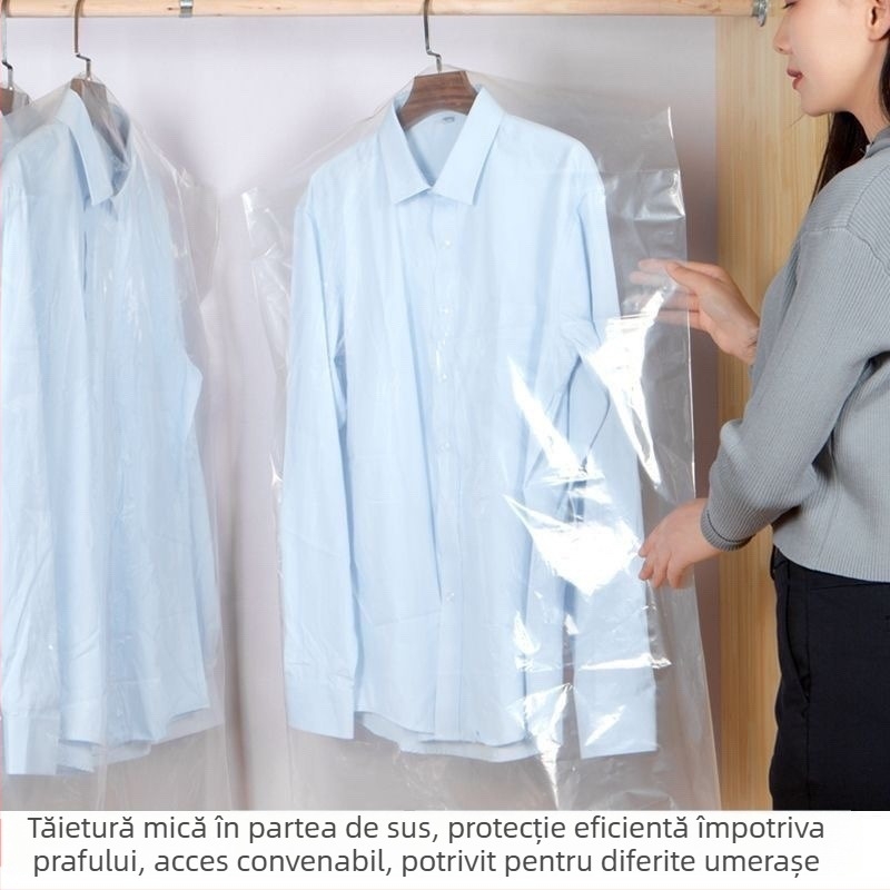 Husă de haine transparentă din plastic, pentru agățat, protecție împotriva prafului și umezelii