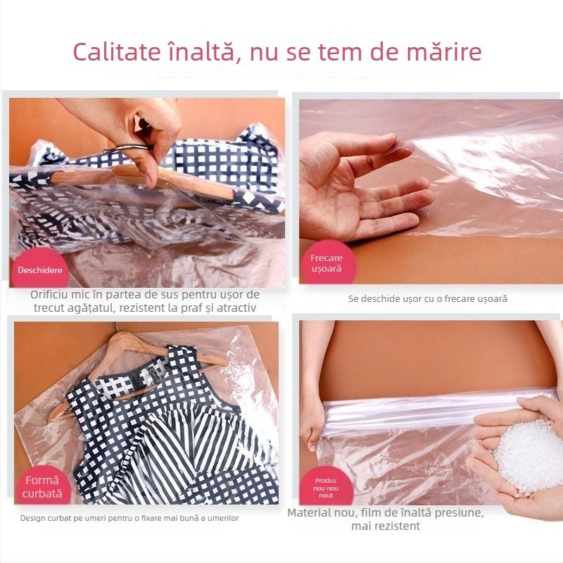 Husă de haine transparentă din plastic, pentru agățat, protecție împotriva prafului și umezelii