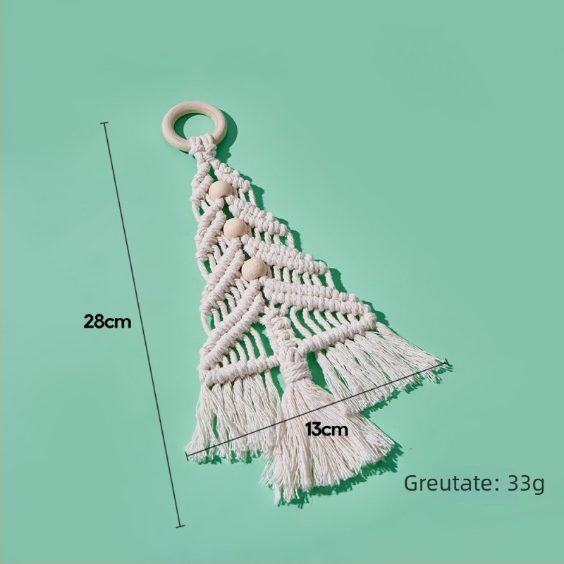Tapiserie de Crăciun țesută manual, triunghiulară, cu motiv brad, în stil nordic, decor de perete
