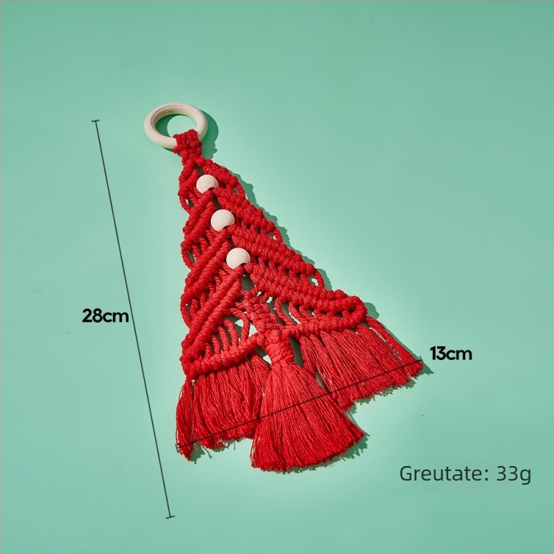 Tapiserie de Crăciun țesută manual, triunghiulară, cu motiv brad, în stil nordic, decor de perete