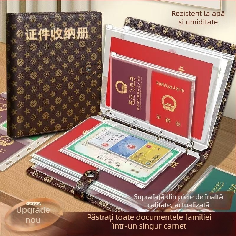 Etui din piele pentru documente, închidere magnetică, model 002, marcă Xianbo, 12 pagini, grosime 5 mm