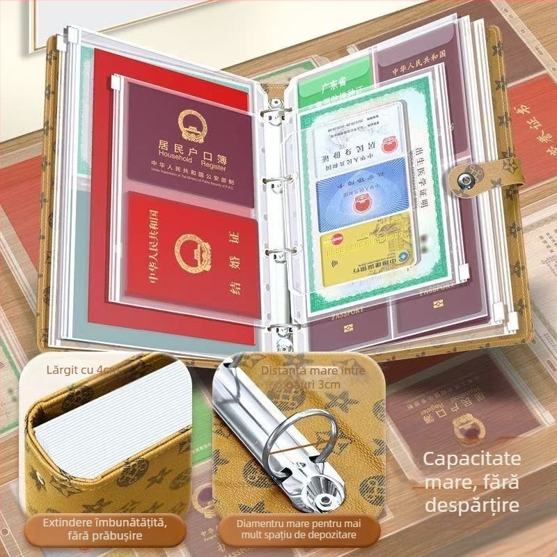 Etui din piele pentru documente, închidere magnetică, model 002, marcă Xianbo, 12 pagini, grosime 5 mm