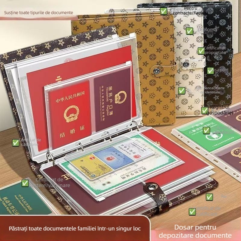 Etui din piele pentru documente, închidere magnetică, model 002, marcă Xianbo, 12 pagini, grosime 5 mm