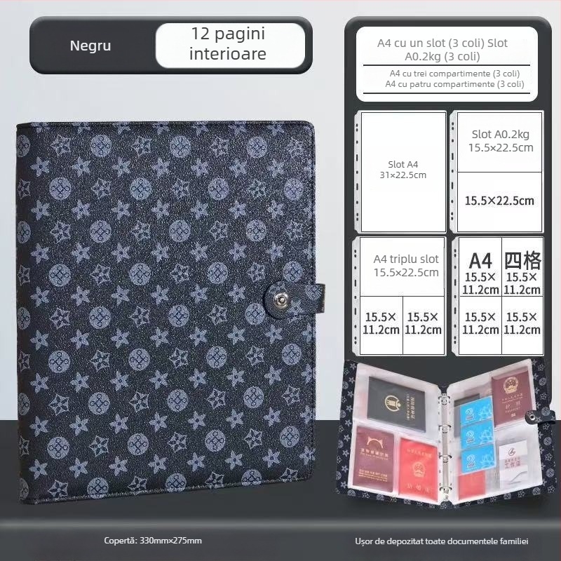 Etui din piele pentru documente, închidere magnetică, model 002, marcă Xianbo, 12 pagini, grosime 5 mm