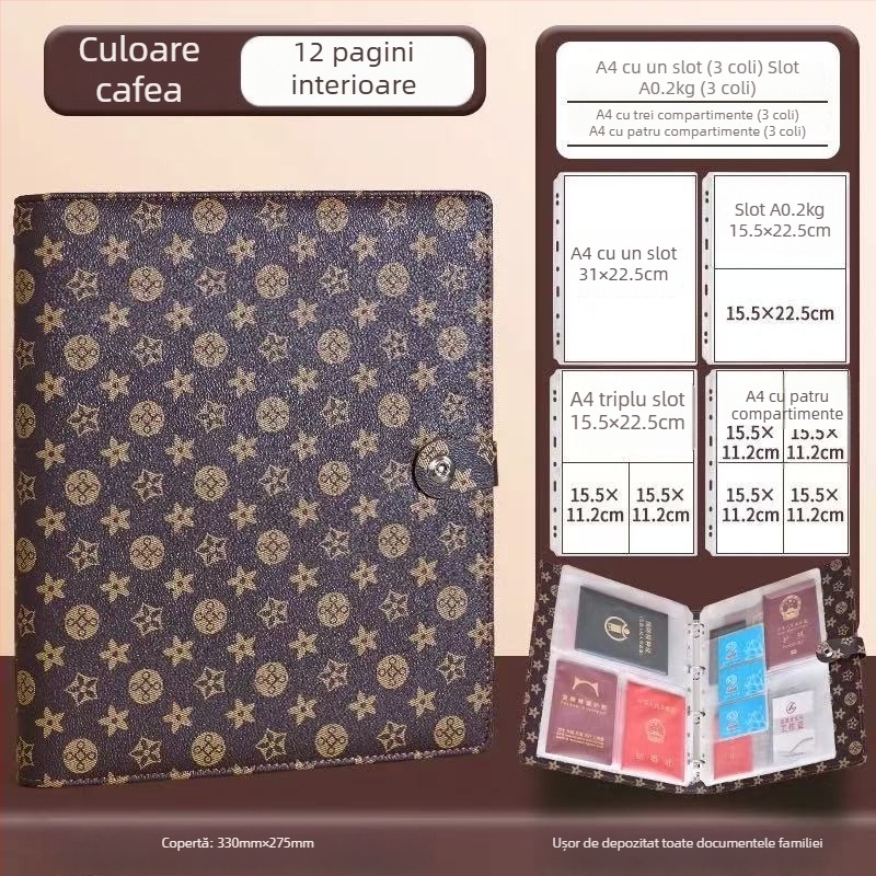 Etui din piele pentru documente, închidere magnetică, model 002, marcă Xianbo, 12 pagini, grosime 5 mm