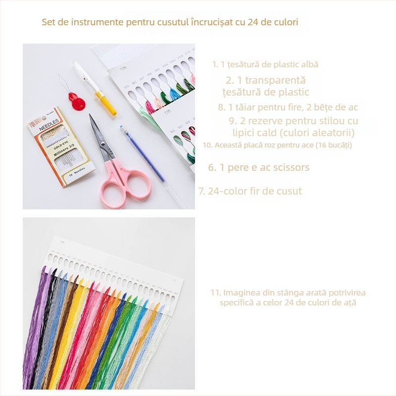 Set de instrumente pentru broderie încrucișată cu placă din plastic 14ct