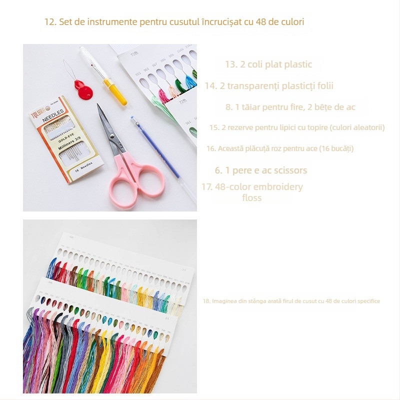 Set de instrumente pentru broderie încrucișată cu placă din plastic 14ct