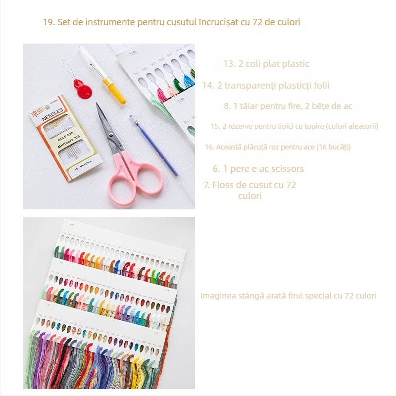 Set de instrumente pentru broderie încrucișată cu placă din plastic 14ct