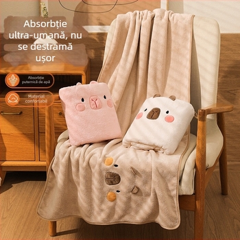 Prosop de baie pentru copii din Coral Fleece, 200–300 g, 150D, finisaj brodat Velours, design capybara