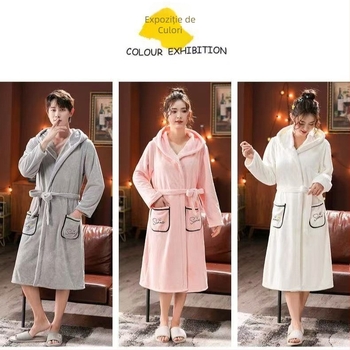 Halat de baie cu glugă, fleece coral, amestec 80/20, uscare rapidă, 620 g