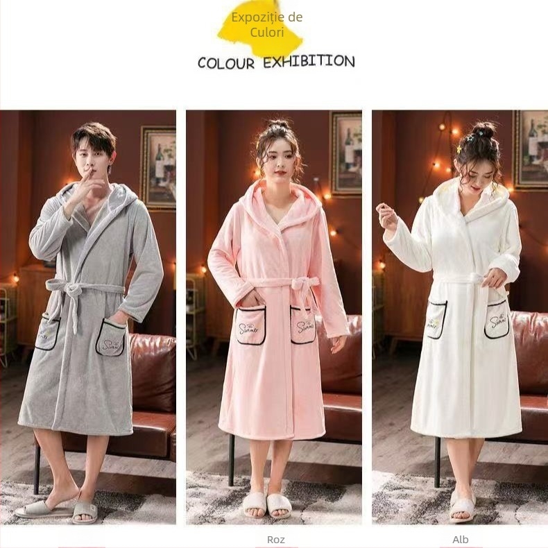 Halat de baie cu glugă, fleece coral, amestec 80/20, uscare rapidă, 620 g