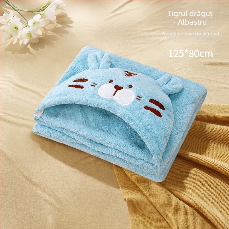 Pidole Pătură de baie pentru bebeluși din fleece coral – stil desene animate, pentru nou-născuți până la 6 ani, uscare rapidă, ultra moale, absorbant