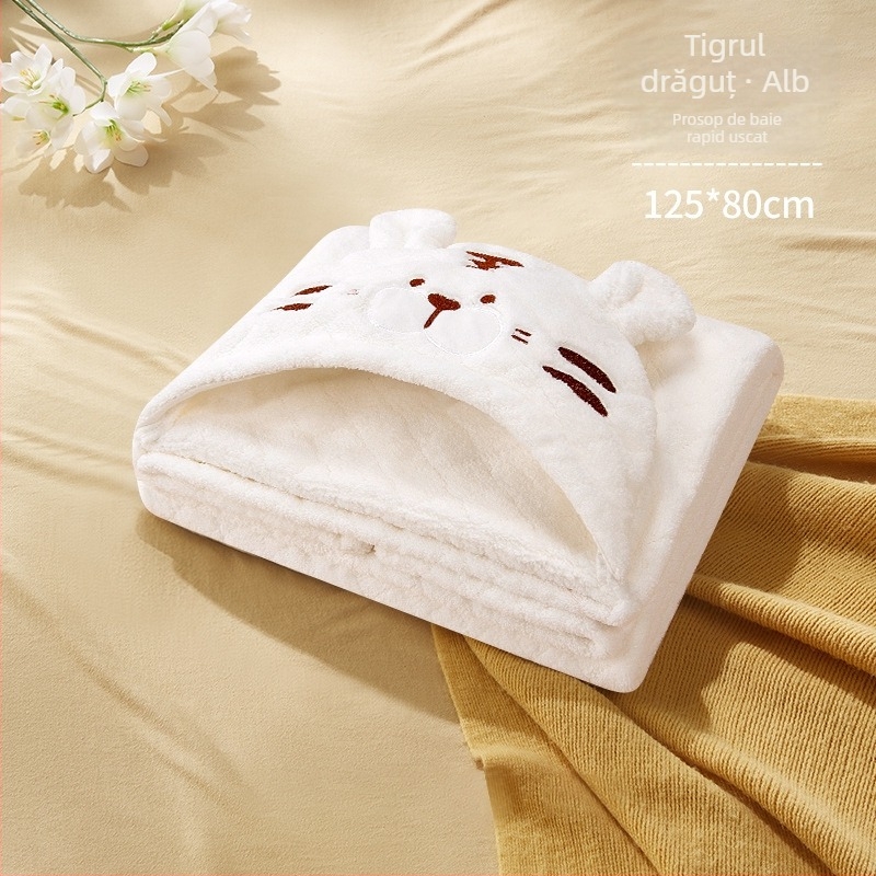 Pidole Pătură de baie pentru bebeluși din fleece coral – stil desene animate, pentru nou-născuți până la 6 ani, uscare rapidă, ultra moale, absorbant