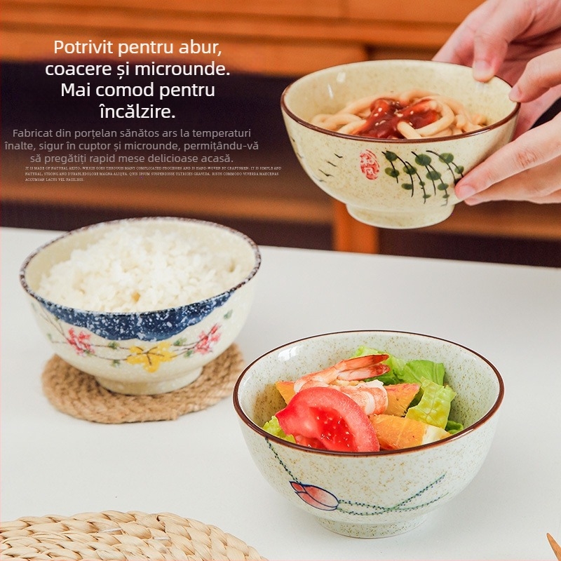 Vas ceramic pentru orez și supă, cu glazură sub suprafață, veselă în stil chinezesc național, formă circulară, stil vintage, potrivit pentru microunde, modele variate