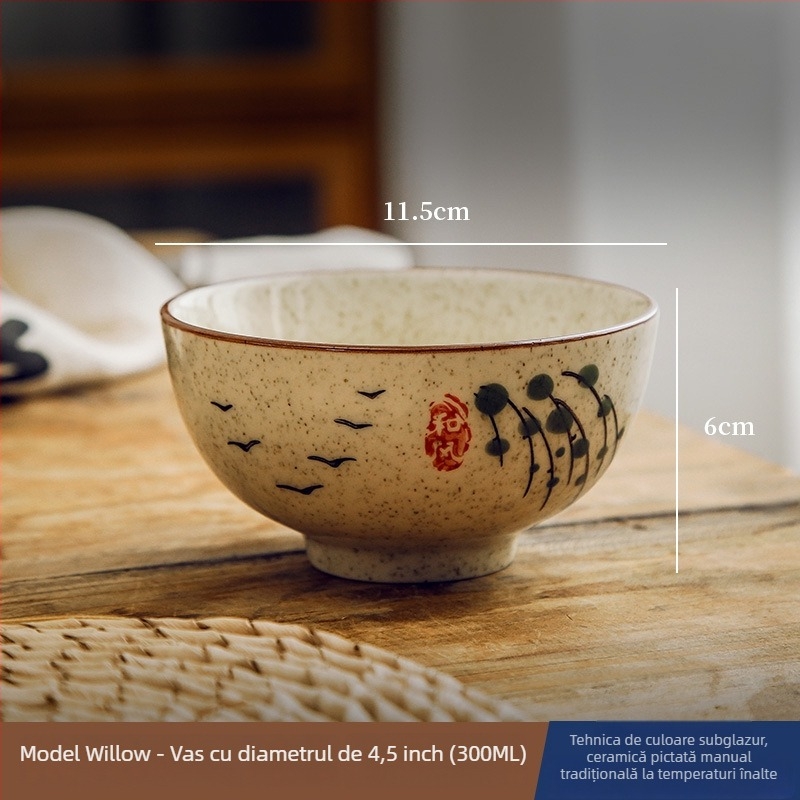 Vas ceramic pentru orez și supă, cu glazură sub suprafață, veselă în stil chinezesc național, formă circulară, stil vintage, potrivit pentru microunde, modele variate