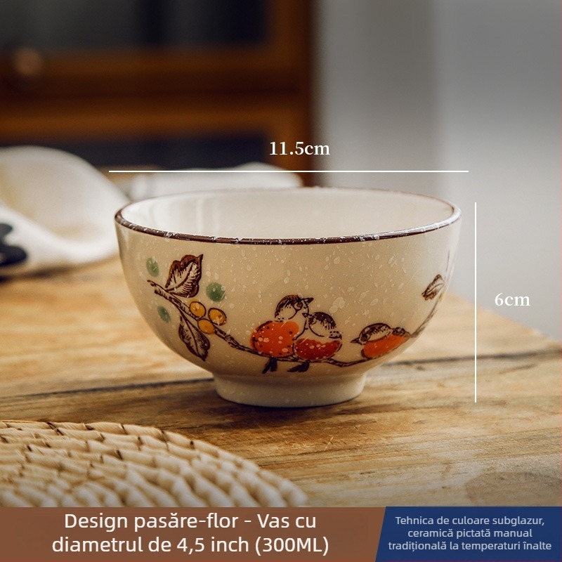 Vas ceramic pentru orez și supă, cu glazură sub suprafață, veselă în stil chinezesc național, formă circulară, stil vintage, potrivit pentru microunde, modele variate