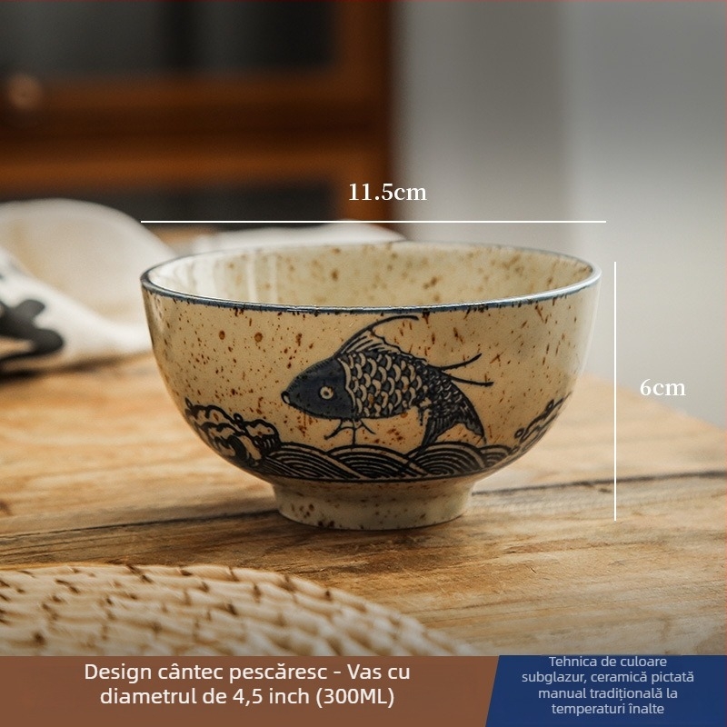 Vas ceramic pentru orez și supă, cu glazură sub suprafață, veselă în stil chinezesc național, formă circulară, stil vintage, potrivit pentru microunde, modele variate