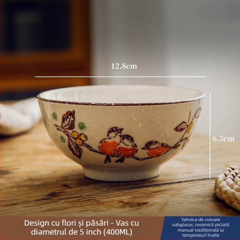 Vas ceramic pentru orez și supă, cu glazură sub suprafață, veselă în stil chinezesc național, formă circulară, stil vintage, potrivit pentru microunde, modele variate