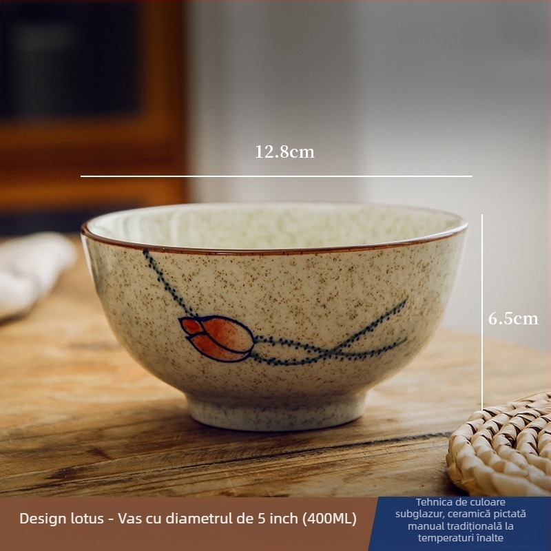Vas ceramic pentru orez și supă, cu glazură sub suprafață, veselă în stil chinezesc național, formă circulară, stil vintage, potrivit pentru microunde, modele variate