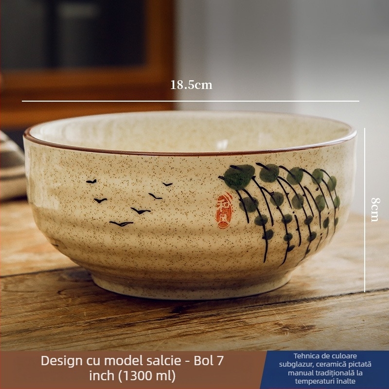 Vas ceramic pentru orez și supă, cu glazură sub suprafață, veselă în stil chinezesc național, formă circulară, stil vintage, potrivit pentru microunde, modele variate