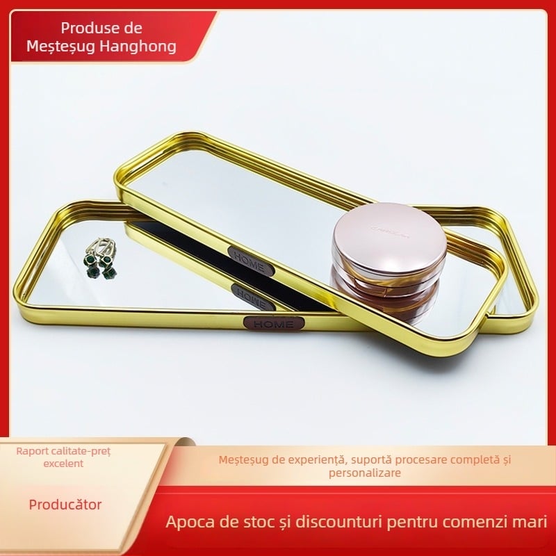 Tava oglindă din aliaj metalic și sticlă, dreptunghiulară, pentru agățat, lucrată manual din aluminiu și sticlă, decor pentru living