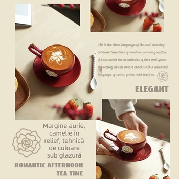 Set de cești și farfurioare din ceramică Camellia, Lux ușor Premium, pentru uz casnic, latte art, pentru cele mai bune prietene